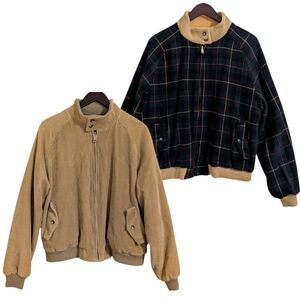 Authentic Imports Reversible Corduroy Bomber Jacket Vintage Plaid Wool Size L/XL